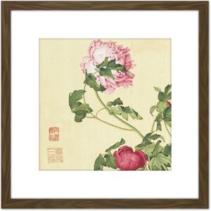 Artery8 Castiglione Peonies Flower Plant Painting 8X8 Inch Square Wooden Framed Wall Art Print Picture with Mount in Brown Brown Artery8 Castiglione Peonies Flower Plant Painting 8X8 Inch Square Wooden Framed Wall Art Print Picture with Mount in Brown Brown
