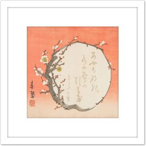 Artery8 Circular Branch Flowering Plum C 1854 Shunsuie 8X8 Inch Square Wooden Framed Wall Art Print Picture with Mount in White White Artery8 Circular Branch Flowering Plum C 1854 Shunsuie 8X8 Inch Square Wooden Framed Wall Art Print Picture with Mount in White White