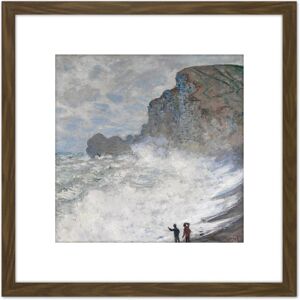 Artery8 Claude Monet Rough Weather At Etretat 8X8 Inch Square Wooden Framed Wall Art Print Picture with Mount in Brown Brown Artery8 Claude Monet Rough Weather At Etretat 8X8 Inch Square Wooden Framed Wall Art Print Picture with Mount in Brown Brown
