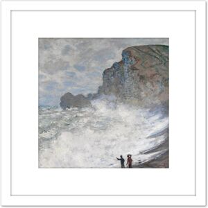 Artery8 Claude Monet Rough Weather At Etretat 8X8 Inch Square Wooden Framed Wall Art Print Picture with Mount in White White Artery8 Claude Monet Rough Weather At Etretat 8X8 Inch Square Wooden Framed Wall Art Print Picture with Mount in White White