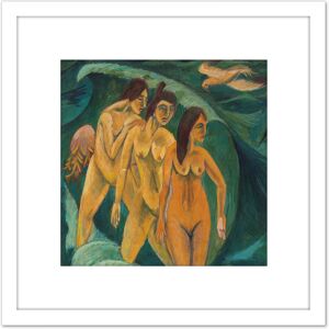 Artery8 Ernst Ludwig Kirchner Three Bathers 8X8 Inch Square Wooden Framed Wall Art Print Picture with Mount in White White Artery8 Ernst Ludwig Kirchner Three Bathers 8X8 Inch Square Wooden Framed Wall Art Print Picture with Mount in White White