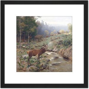 Artery8 Kroner Herd Red Deer Forest Glade Painting 8X8 Inch Square Wooden Framed Wall Art Print Picture with Mount in Black Black Artery8 Kroner Herd Red Deer Forest Glade Painting 8X8 Inch Square Wooden Framed Wall Art Print Picture with Mount in Black Black