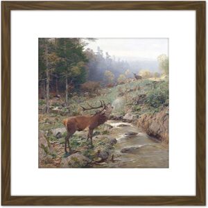 Artery8 Kroner Herd Red Deer Forest Glade Painting 8X8 Inch Square Wooden Framed Wall Art Print Picture with Mount in Brown Brown Artery8 Kroner Herd Red Deer Forest Glade Painting 8X8 Inch Square Wooden Framed Wall Art Print Picture with Mount in Brown Brown