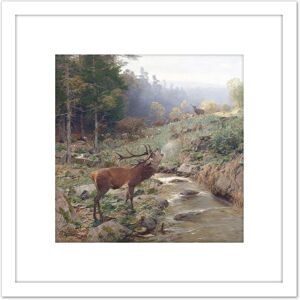 Artery8 Kroner Herd Red Deer Forest Glade Painting 8X8 Inch Square Wooden Framed Wall Art Print Picture with Mount in White White Artery8 Kroner Herd Red Deer Forest Glade Painting 8X8 Inch Square Wooden Framed Wall Art Print Picture with Mount in White White