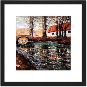 Artery8 Lawson River Landscape Bridge House Painting 8X8 Inch Square Wooden Framed Wall Art Print Picture with Mount in Black Black Artery8 Lawson River Landscape Bridge House Painting 8X8 Inch Square Wooden Framed Wall Art Print Picture with Mount in Black Black