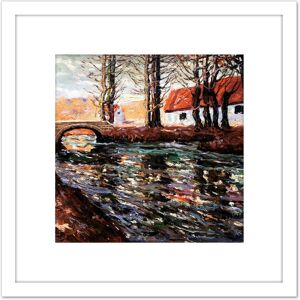 Artery8 Lawson River Landscape Bridge House Painting 8X8 Inch Square Wooden Framed Wall Art Print Picture with Mount in White White Artery8 Lawson River Landscape Bridge House Painting 8X8 Inch Square Wooden Framed Wall Art Print Picture with Mount in White White