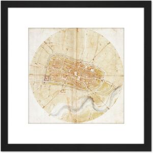 Artery8 Leonardo Da Vinci Plan Of Imola 8X8 Inch Square Wooden Framed Wall Art Print Picture with Mount in Black Black Artery8 Leonardo Da Vinci Plan Of Imola 8X8 Inch Square Wooden Framed Wall Art Print Picture with Mount in Black Black