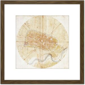 Artery8 Leonardo Da Vinci Plan Of Imola 8X8 Inch Square Wooden Framed Wall Art Print Picture with Mount in Brown Brown Artery8 Leonardo Da Vinci Plan Of Imola 8X8 Inch Square Wooden Framed Wall Art Print Picture with Mount in Brown Brown