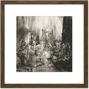 Artery8 Rembrandt Christ Crucified Between Two Thieves 8X8 Inch Square Wooden Framed Wall Art Print Picture with Mount in Brown Brown Artery8 Rembrandt Christ Crucified Between Two Thieves 8X8 Inch Square Wooden Framed Wall Art Print Picture with Mount in Brown Brown
