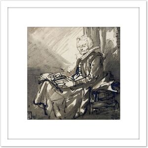 Artery8 Rembrandt Seated Woman With An Open Book On Her Lap 8X8 Inch Square Wooden Framed Wall Art Print Picture with Mount in White White Artery8 Rembrandt Seated Woman With An Open Book On Her Lap 8X8 Inch Square Wooden Framed Wall Art Print Picture with Mount in White White