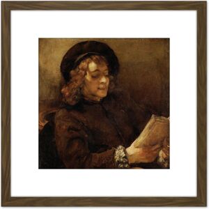 Artery8 Rembrandt Titus Van Rijn The Artists Son Reading 8X8 Inch Square Wooden Framed Wall Art Print Picture with Mount in Brown Brown Artery8 Rembrandt Titus Van Rijn The Artists Son Reading 8X8 Inch Square Wooden Framed Wall Art Print Picture with Mount in Brown Brown