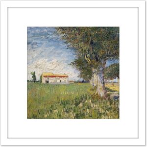 Artery8 Vincent Van Gogh Boerderij In Een Korenveld 8X8 Inch Square Wooden Framed Wall Art Print Picture with Mount in White White Artery8 Vincent Van Gogh Boerderij In Een Korenveld 8X8 Inch Square Wooden Framed Wall Art Print Picture with Mount in White White