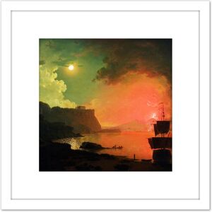 Artery8 Wright Derby Volcano Vesuvius Posillipo Painting 8X8 Inch Square Wooden Framed Wall Art Print Picture with Mount in White White Artery8 Wright Derby Volcano Vesuvius Posillipo Painting 8X8 Inch Square Wooden Framed Wall Art Print Picture with Mount in White White