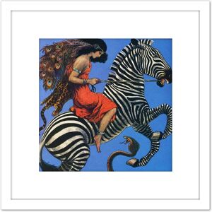 Artery8 Benda Woman Riding Zebra Snake Painting 8X8 Inch Square Wooden Framed Wall Art Print Picture with Mount in White White Artery8 Benda Woman Riding Zebra Snake Painting 8X8 Inch Square Wooden Framed Wall Art Print Picture with Mount in White White