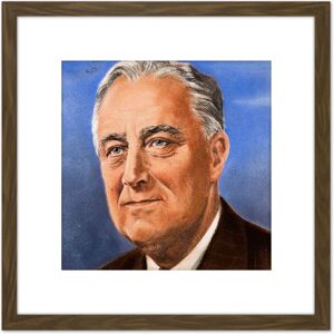 Artery8 Timym Portrait US President Franklin Roosevelt Painting 8X8 Inch Square Wooden Framed Wall Art Print Picture with Mount in Brown Brown Artery8 Timym Portrait US President Franklin Roosevelt Painting 8X8 Inch Square Wooden Framed Wall Art Print Picture with Mount in Brown Brown