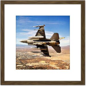 Artery8 Bloker Military USA F-16 Fighter Jet Over Las Vegas 8X8 Inch Square Wooden Framed Wall Art Print Picture with Mount in Brown Brown Artery8 Bloker Military USA F-16 Fighter Jet Over Las Vegas 8X8 Inch Square Wooden Framed Wall Art Print Picture with Mount in Brown Brown