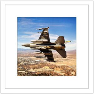 Artery8 Bloker Military USA F-16 Fighter Jet Over Las Vegas 8X8 Inch Square Wooden Framed Wall Art Print Picture with Mount in White White Artery8 Bloker Military USA F-16 Fighter Jet Over Las Vegas 8X8 Inch Square Wooden Framed Wall Art Print Picture with Mount in White White