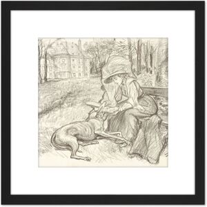 Artery8 Jeanniot Young Woman Dog Charcoal Drawing 8X8 Inch Square Wooden Framed Wall Art Print Picture with Mount in Black Black Artery8 Jeanniot Young Woman Dog Charcoal Drawing 8X8 Inch Square Wooden Framed Wall Art Print Picture with Mount in Black Black