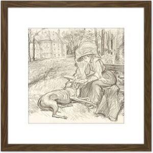 Artery8 Jeanniot Young Woman Dog Charcoal Drawing 8X8 Inch Square Wooden Framed Wall Art Print Picture with Mount in Brown Brown Artery8 Jeanniot Young Woman Dog Charcoal Drawing 8X8 Inch Square Wooden Framed Wall Art Print Picture with Mount in Brown Brown