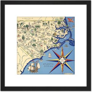 Artery8 Map Pugh 1937 North Carolina Nature Lovers Pictorial 8X8 Inch Square Wooden Framed Wall Art Print Picture with Mount in Black Black Artery8 Map Pugh 1937 North Carolina Nature Lovers Pictorial 8X8 Inch Square Wooden Framed Wall Art Print Picture with Mount in Black Black