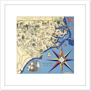 Artery8 Map Pugh 1937 North Carolina Nature Lovers Pictorial 8X8 Inch Square Wooden Framed Wall Art Print Picture with Mount in White White Artery8 Map Pugh 1937 North Carolina Nature Lovers Pictorial 8X8 Inch Square Wooden Framed Wall Art Print Picture with Mount in White White