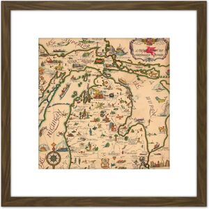 Artery8 Map Mobile 1940 Friendly Commonwealth Michigan Pictorial 8X8 Inch Square Wooden Framed Wall Art Print Picture with Mount in Brown Brown Artery8 Map Mobile 1940 Friendly Commonwealth Michigan Pictorial 8X8 Inch Square Wooden Framed Wall Art Print Picture with Mount in Brown Brown