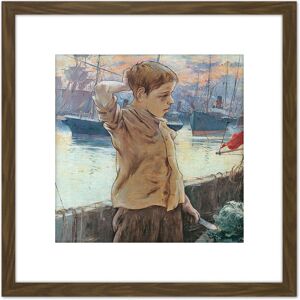 Artery8 Adolfo Guiard Ships Boy Sea Sailing Painting 8X8 Inch Square Wooden Framed Wall Art Print Picture with Mount in Brown Brown Artery8 Adolfo Guiard Ships Boy Sea Sailing Painting 8X8 Inch Square Wooden Framed Wall Art Print Picture with Mount in Brown Brown