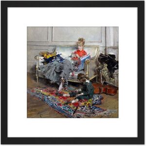 Artery8 Giovanni Boldini Young Woman Crocheting 1875 Painting 8X8 Inch Square Wooden Framed Wall Art Print Picture with Mount in Black Black Artery8 Giovanni Boldini Young Woman Crocheting 1875 Painting 8X8 Inch Square Wooden Framed Wall Art Print Picture with Mount in Black Black