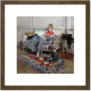 Artery8 Giovanni Boldini Young Woman Crocheting 1875 Painting 8X8 Inch Square Wooden Framed Wall Art Print Picture with Mount in Brown Brown Artery8 Giovanni Boldini Young Woman Crocheting 1875 Painting 8X8 Inch Square Wooden Framed Wall Art Print Picture with Mount in Brown Brown