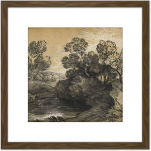 Artery8 Gainsborough Landscape Rocks Overhanging Pool Painting 8X8 Inch Square Wooden Framed Wall Art Print Picture with Mount in Brown Brown Artery8 Gainsborough Landscape Rocks Overhanging Pool Painting 8X8 Inch Square Wooden Framed Wall Art Print Picture with Mount in Brown Brown