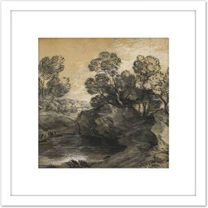 Artery8 Gainsborough Landscape Rocks Overhanging Pool Painting 8X8 Inch Square Wooden Framed Wall Art Print Picture with Mount in White White Artery8 Gainsborough Landscape Rocks Overhanging Pool Painting 8X8 Inch Square Wooden Framed Wall Art Print Picture with Mount in White White