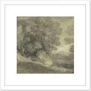 Artery8 Gainsborough Landscape Rocks Stream Distant Hill Painting 8X8 Inch Square Wooden Framed Wall Art Print Picture with Mount in White White Artery8 Gainsborough Landscape Rocks Stream Distant Hill Painting 8X8 Inch Square Wooden Framed Wall Art Print Picture with Mount in White White