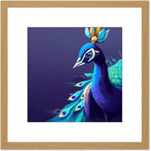 Artery8 Peacock Peafowl Navy Blue Bird Nature Modern Contemporary Watercolour Painting Square Wooden Framed Wall Art Print Picture 8X8 Inch Light Oak Artery8 Peacock Peafowl Navy Blue Bird Nature Modern Contemporary Watercolour Painting Square Wooden Framed Wall Art Print Picture 8X8 Inch Light Oak