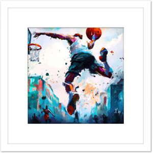 Artery8 City Basketball Slam Dunk Sport Splatter Watercolour Painting Teal Orange Square Wooden Framed Wall Art Print Picture 8X8 Inch in White White Artery8 City Basketball Slam Dunk Sport Splatter Watercolour Painting Teal Orange Square Wooden Framed Wall Art Print Picture 8X8 Inch in White White