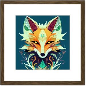 Artery8 Contemporary Folk Style Fox Abstract Face Portrait Illustration Orange Teal Square Wooden Framed Wall Art Print Picture 8X8 Inch in Brown Brown Artery8 Contemporary Folk Style Fox Abstract Face Portrait Illustration Orange Teal Square Wooden Framed Wall Art Print Picture 8X8 Inch in Brown Brown