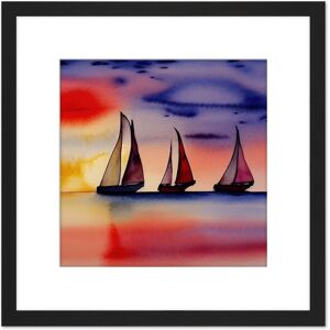 Artery8 Three Boats Sailing Along the Horizon at Sunset Seascape Watercolour Painting Pinks Purple Square Wooden Framed Wall Art Print Picture 8X8 Black Artery8 Three Boats Sailing Along the Horizon at Sunset Seascape Watercolour Painting Pinks Purple Square Wooden Framed Wall Art Print Picture 8X8 Black