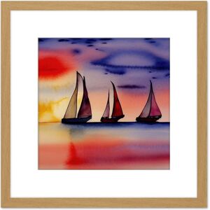 Artery8 Three Boats Sailing Along the Horizon at Sunset Seascape Watercolour Painting Pinks Purple Square Wooden Framed Wall Art Print Picture 8X8 Light Oak Artery8 Three Boats Sailing Along the Horizon at Sunset Seascape Watercolour Painting Pinks Purple Square Wooden Framed Wall Art Print Picture 8X8 Light Oak
