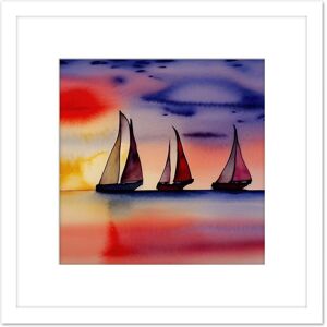Artery8 Three Boats Sailing Along the Horizon at Sunset Seascape Watercolour Painting Pinks Purple Square Wooden Framed Wall Art Print Picture 8X8 White Artery8 Three Boats Sailing Along the Horizon at Sunset Seascape Watercolour Painting Pinks Purple Square Wooden Framed Wall Art Print Picture 8X8 White