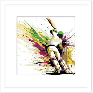 Artery8 Sports in Motion Cricket Batsman Splatter Style Painting Square Wooden Framed Wall Art Print Picture 8X8 Inch in White White Artery8 Sports in Motion Cricket Batsman Splatter Style Painting Square Wooden Framed Wall Art Print Picture 8X8 Inch in White White