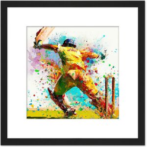Artery8 Cricket Batsman Wicket Sports Colourful Splatter Painting Square Wooden Framed Wall Art Print Picture 8X8 Inch in Black Black Artery8 Cricket Batsman Wicket Sports Colourful Splatter Painting Square Wooden Framed Wall Art Print Picture 8X8 Inch in Black Black