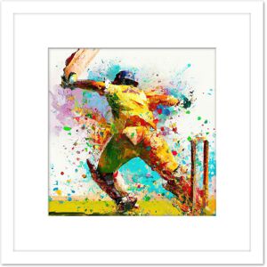 Artery8 Cricket Batsman Wicket Sports Colourful Splatter Painting Square Wooden Framed Wall Art Print Picture 8X8 Inch in White White Artery8 Cricket Batsman Wicket Sports Colourful Splatter Painting Square Wooden Framed Wall Art Print Picture 8X8 Inch in White White