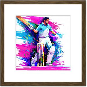 Artery8 Sports Cricket Colourful Pink Blue Batsman Watercolour Oil Painting Square Wooden Framed Wall Art Print Picture 8X8 Inch in Brown Brown Artery8 Sports Cricket Colourful Pink Blue Batsman Watercolour Oil Painting Square Wooden Framed Wall Art Print Picture 8X8 Inch in Brown Brown