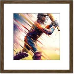 Artery8 Cricket Batsman Swings Action Sports Splatter Oil Painting Square Wooden Framed Wall Art Print Picture 8X8 Inch in Brown Brown Artery8 Cricket Batsman Swings Action Sports Splatter Oil Painting Square Wooden Framed Wall Art Print Picture 8X8 Inch in Brown Brown
