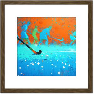Artery8 Abstract Field Hockey Stick Players Pitch Blue Orange Sport Oil Painting Square Wooden Framed Wall Art Print Picture 8X8 Inch in Brown Brown Artery8 Abstract Field Hockey Stick Players Pitch Blue Orange Sport Oil Painting Square Wooden Framed Wall Art Print Picture 8X8 Inch in Brown Brown