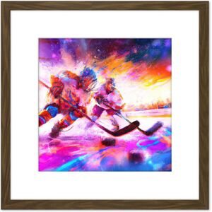 Artery8 Ice Hockey Players Battle For Puck Bright Winter Sport Oil Painting Square Wooden Framed Wall Art Print Picture 8X8 Inch in Brown Brown Artery8 Ice Hockey Players Battle For Puck Bright Winter Sport Oil Painting Square Wooden Framed Wall Art Print Picture 8X8 Inch in Brown Brown