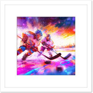 Artery8 Ice Hockey Players Battle For Puck Bright Winter Sport Oil Painting Square Wooden Framed Wall Art Print Picture 8X8 Inch in White White Artery8 Ice Hockey Players Battle For Puck Bright Winter Sport Oil Painting Square Wooden Framed Wall Art Print Picture 8X8 Inch in White White