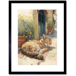Artery8 Wall Art Print Cat Sunbathing in Mediterranean Village Street Watercolour Artwork Framed 9X7 Inch in Black Size: W7" x H9" Black W7" x H9" Artery8 Wall Art Print Cat Sunbathing in Mediterranean Village Street Watercolour Artwork Framed 9X7 Inch in Black Size: W7" x H9" Black W7" x H9"