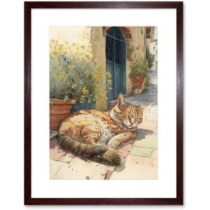 Artery8 Wall Art Print Cat Sunbathing in Mediterranean Village Street Watercolour Artwork Framed 9X7 Inch in Brown Size: W7" x H9" Brown W7" x H9" Artery8 Wall Art Print Cat Sunbathing in Mediterranean Village Street Watercolour Artwork Framed 9X7 Inch in Brown Size: W7" x H9" Brown W7" x H9"