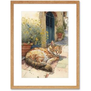 Artery8 Wall Art Print Cat Sunbathing in Mediterranean Village Street Watercolour Artwork Framed 9X7 Inch in Beige Size: W7" x H9" Beige W7" x H9" Artery8 Wall Art Print Cat Sunbathing in Mediterranean Village Street Watercolour Artwork Framed 9X7 Inch in Beige Size: W7" x H9" Beige W7" x H9"