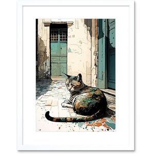 Artery8 Wall Art Print Street Cat Sunbathing on Cobblestone Street Modern Artwork Framed 9X7 Inch in White Size: W7" x H9" White W7" x H9" Artery8 Wall Art Print Street Cat Sunbathing on Cobblestone Street Modern Artwork Framed 9X7 Inch in White Size: W7" x H9" White W7" x H9"